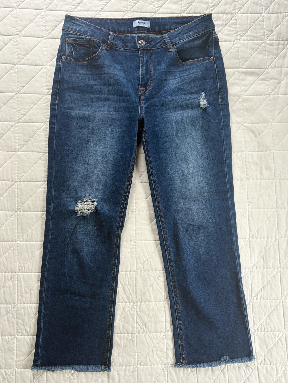 Kensie Jeans Distressed Cropped Skinny Jeans Size 8 29W Raw Hem Blue Denim